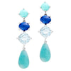 9CT AMAZONITE, BLUE TOPAZ, LAPIS & TURQUOISE ELBA EARRINGS