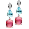 BESPOKE 18CT PINK TOURMALINE, AQUAMARINE & DIAMOND EARRINGS