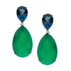 18CT WHITE GOLD LONDON BLUE TOPAZ & GREEN AGATE VIVID EARRINGS