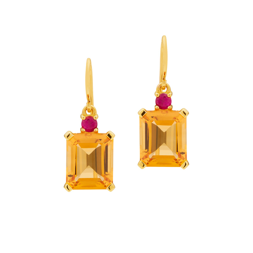 18CT CITRINE & RUBY REDDY EARRINGS