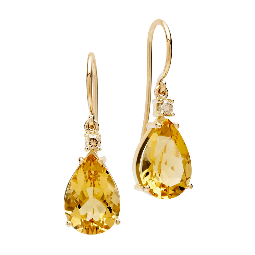 18CT YELLOW GOLD HONEY QUARTZ & CHAMPAGNE DIAMOND BONNARD EARRINGS