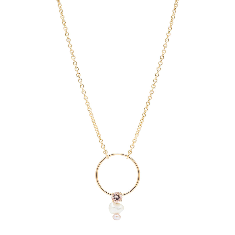 9CT PINK MORGANITE & PEARL CARRIE PENDANT