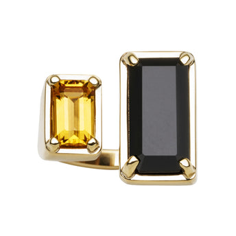 9CT CITRINE & ONYX RONA RING