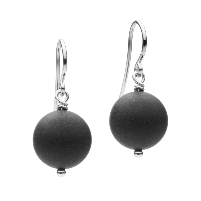 STERLING SILVER MATT ONYX EARRINGS