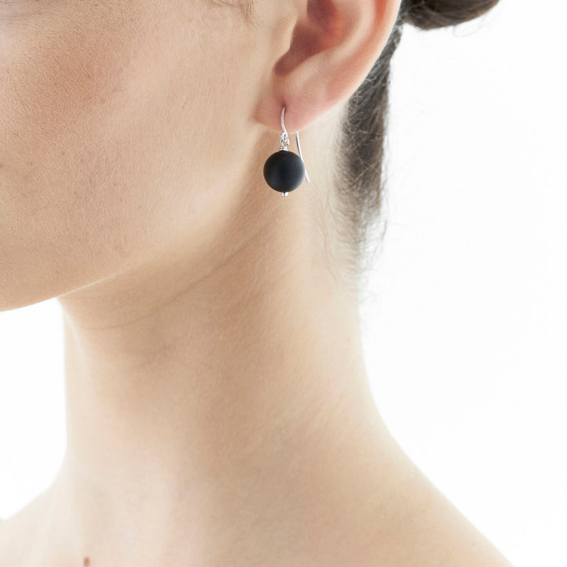 STERLING SILVER MATT ONYX EARRINGS