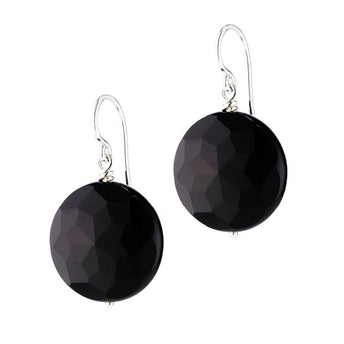 STG SILVER FLAT BLACK AGATE EARRINGS