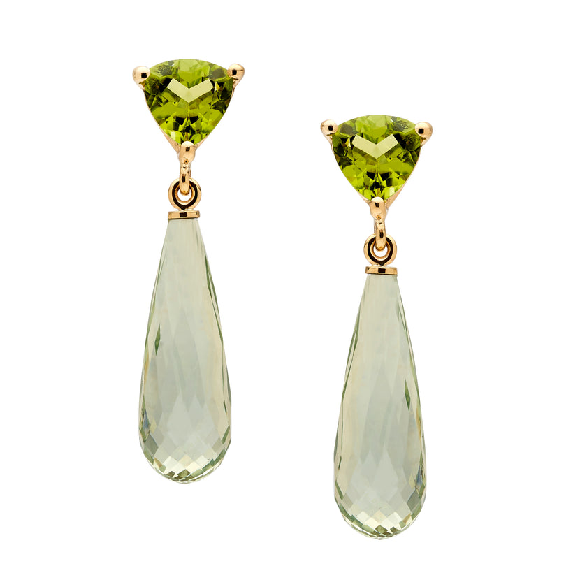 9CT PERIDOT & GREEN AMETHYST VIRAGO EARRINGS