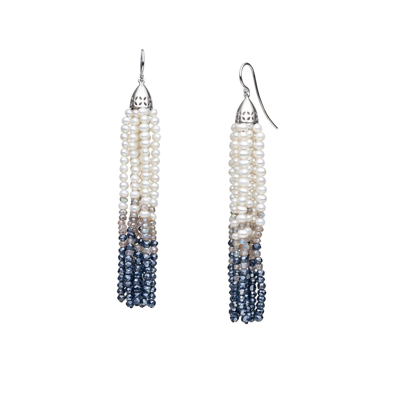 STERLING SILVER PEARL, LABRADORITE & SPINEL WILLOW TREE EARRINGS