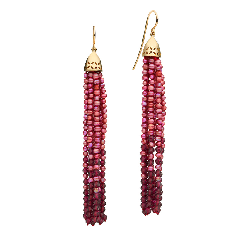 9CT GARNET & PEARL GATSBY EARRINGS