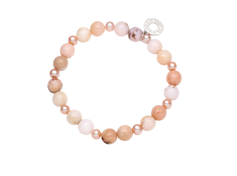 Champagne Agate Gemstone Bracelet with Pink Opal Heart Sterling Silver  Charm | T. Jazelle
