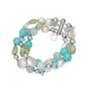 WHITE HAVEN  AQUAMARINE, AMAZONITE, PREHNITE & PEARL 3 ROW BRACELET