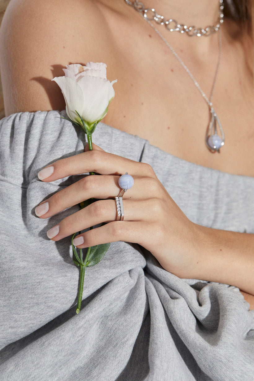 STERLING SILVER BLUE LACE AGATE LOREN RING
