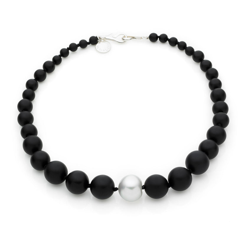 SOUTH SEA PEARL & ONYX STERLING SILVER  KELLY NECKLACE