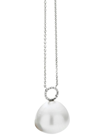 18CT SOUTH SEA PEARL AND DIAMOND ORBIT PENDANT