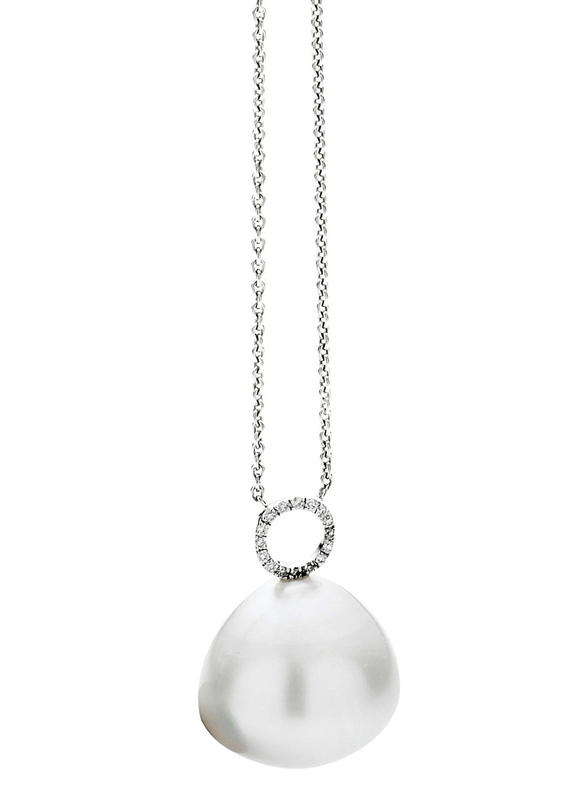18CT SOUTH SEA PEARL AND DIAMOND ORBIT PENDANT