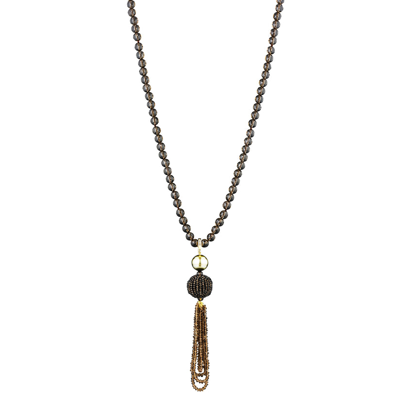 18CT TAHITIAN PEARL & SMOKY QUARTZ MALAGA ENHANCER & NECKLACE