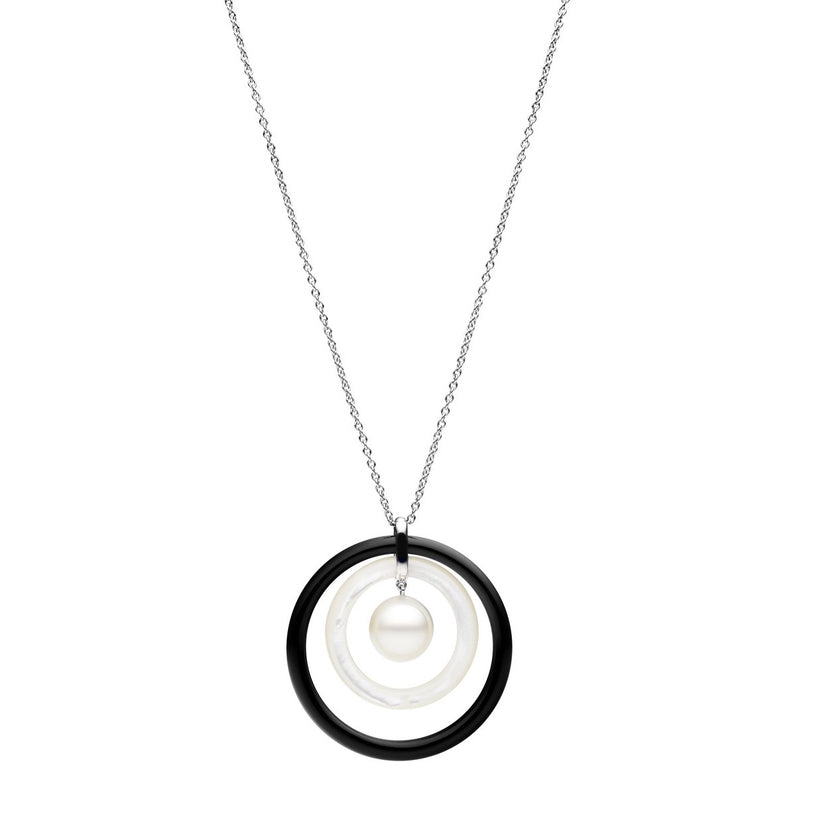 18CT SOUTH SEA PEARL, ONYX & MOTHER OF PEARL PERISSA PENDANT