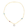 18CT SOUTH SEA PEARL, LONDON BLUE TOPAZ & GARNET MARVIN NECKLACE