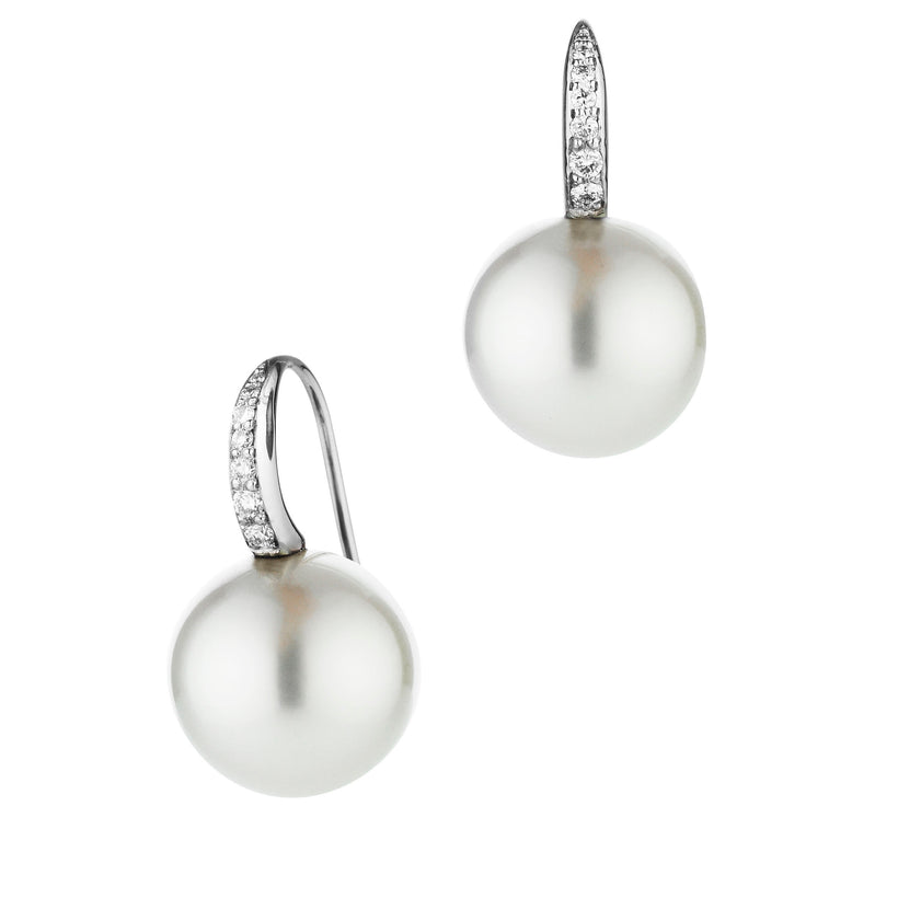 18CT SOUTH SEA PEARL & DIAMOND HEIDI HOOK EARRINGS