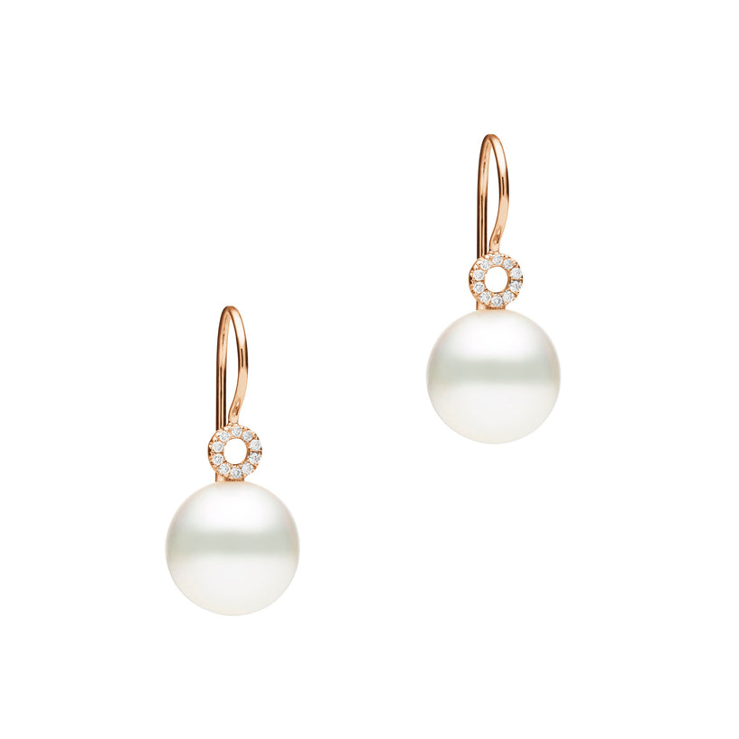 18CT ROSE GOLD SOUTH SEA PEARL & DIAMOND ORBIT EARRINGS