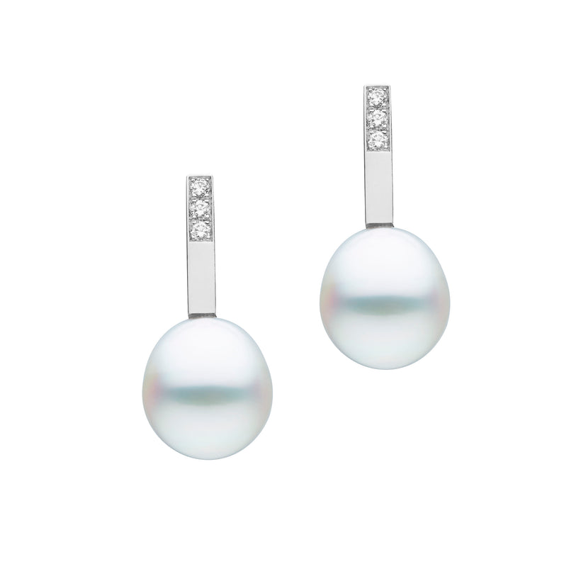 18CT WHITE GOLD SOUTH SEA PEARL & DIAMOND JUNO EARRINGS