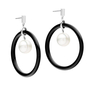 18CT SOUTH SEA PEARL & ONYX PERISSA EARRINGS