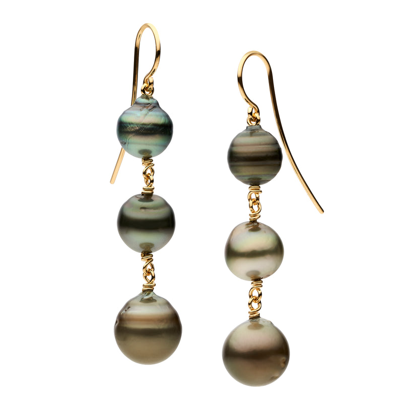 LTD EDITION 18CT GRADUATED TAHITIAN PEARL SAGE EARRINGS