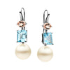 18CT SOUTH SEA PEARL, DIAMOND, MORGANITE & TOPAZ DETACHABLE ISADORA EARRINGS