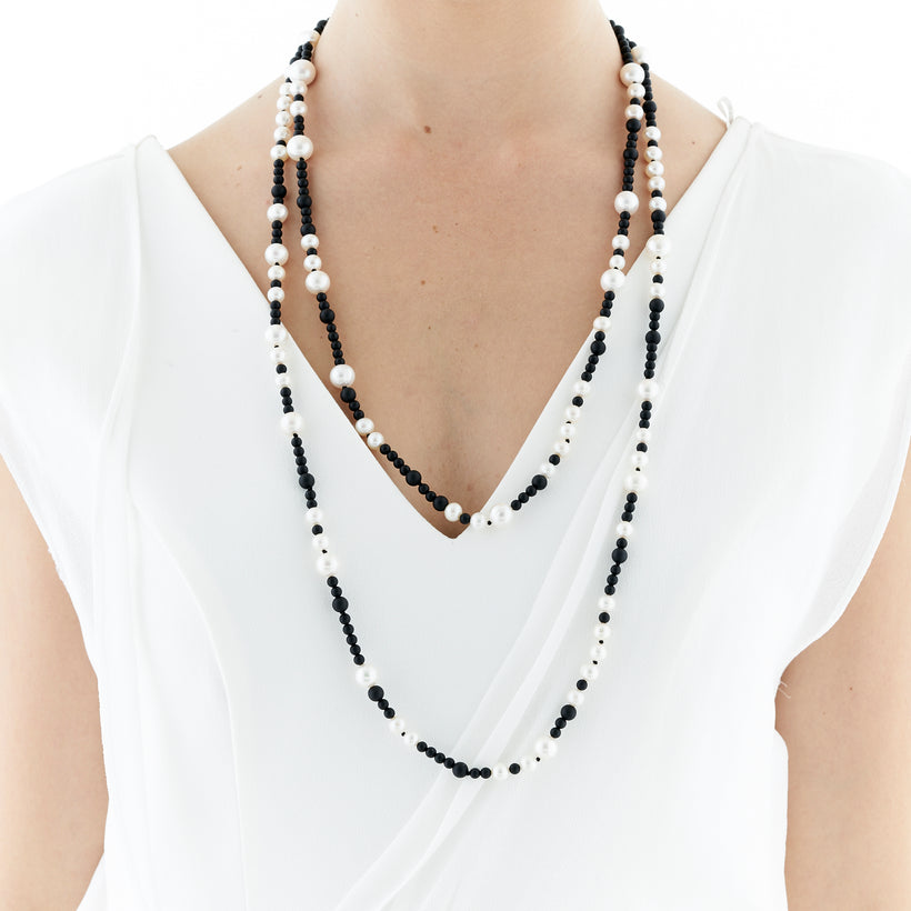 STERLING SILVER ONYX & PEARL BELLA FLAPPER