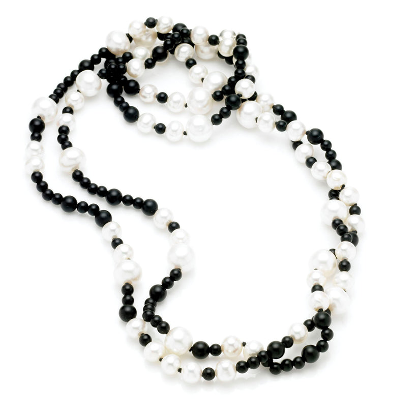STERLING SILVER ONYX & PEARL BELLA FLAPPER