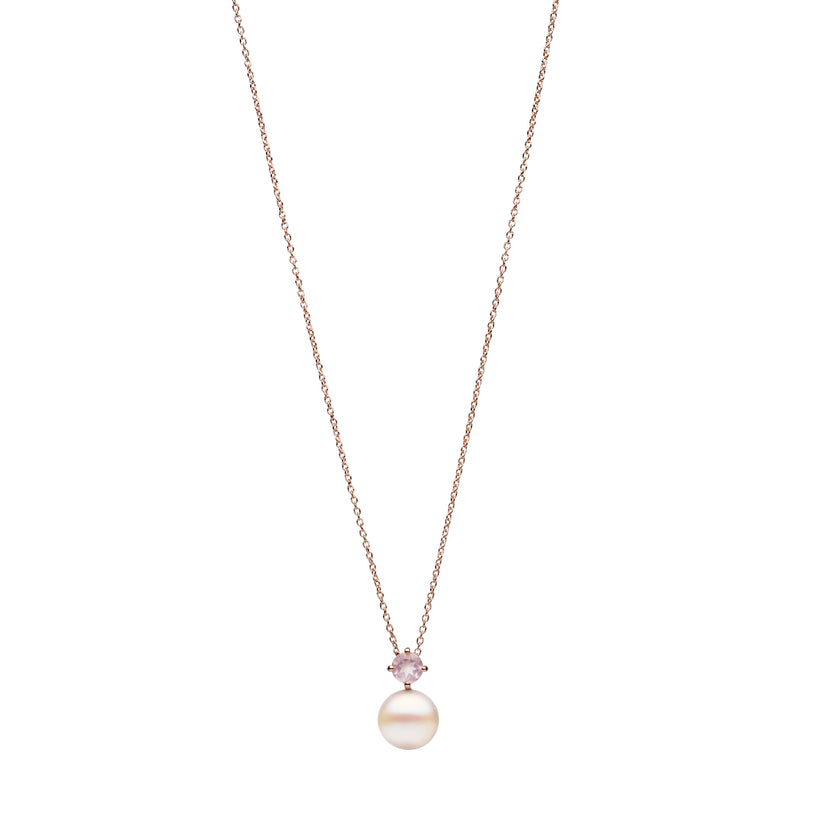 9CT ROSE GOLD, ROSE QUARTZ & PEARL MARCELLE PENDANT