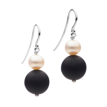STERLING SILVER BELLA PEARL & ONYX EARRINGS