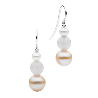 STERLING SILVER, PEARL & ROSE QUARTZ PRETTY IN PINK EARRINGS