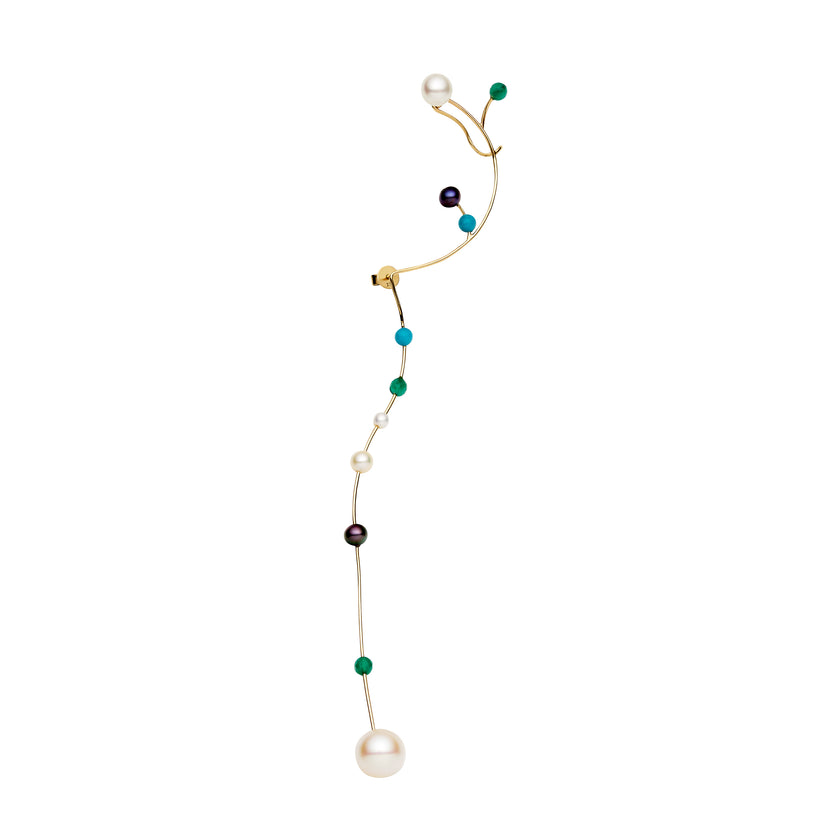 9CT PEARL, TURQUOISE & GREEN AGATE DAZE EARRING (SINGLE)