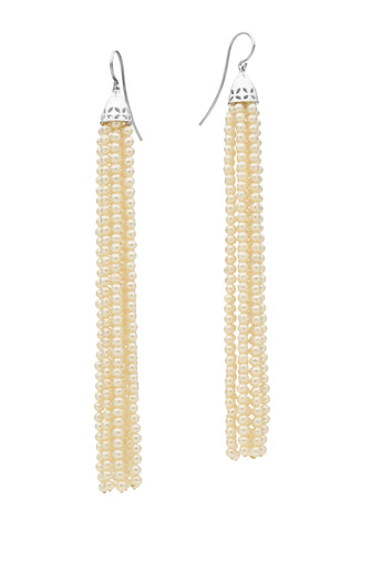 STG SILVER PEARL GATSBY (10.5CM) TASSEL EARRINGS