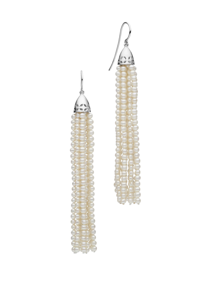 STG SILVER PEARL GATSBY (7.5CM) TASSEL EARRINGS