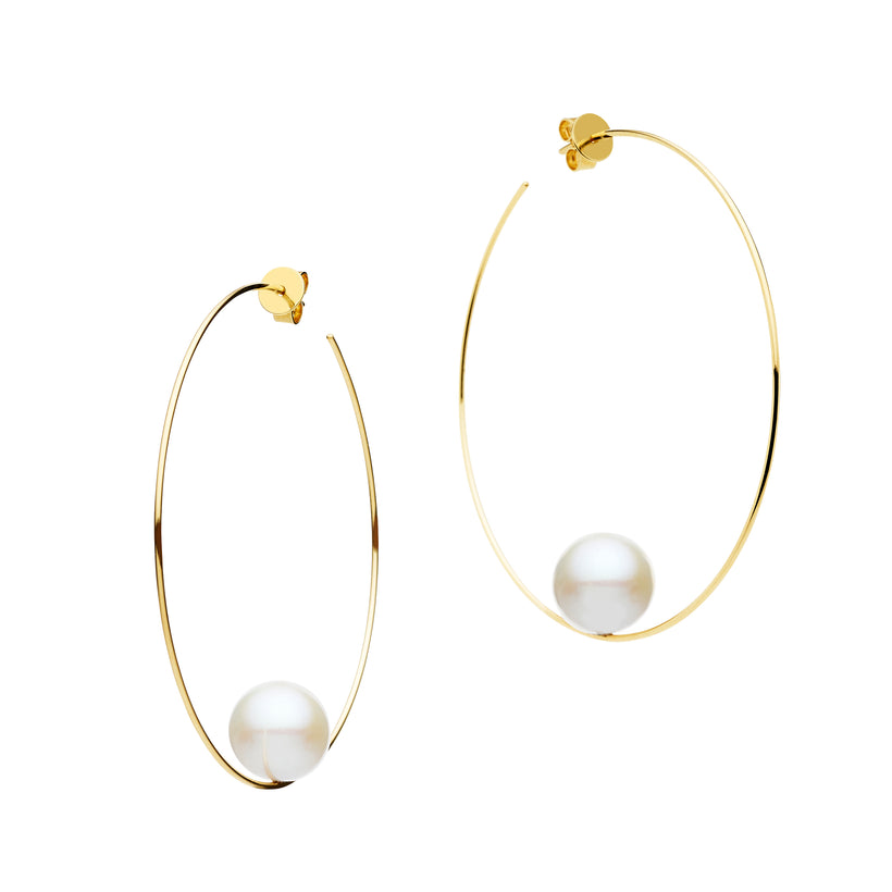 9CT GOLD & PEARL LYDOS FINE HOOP EARRINGS