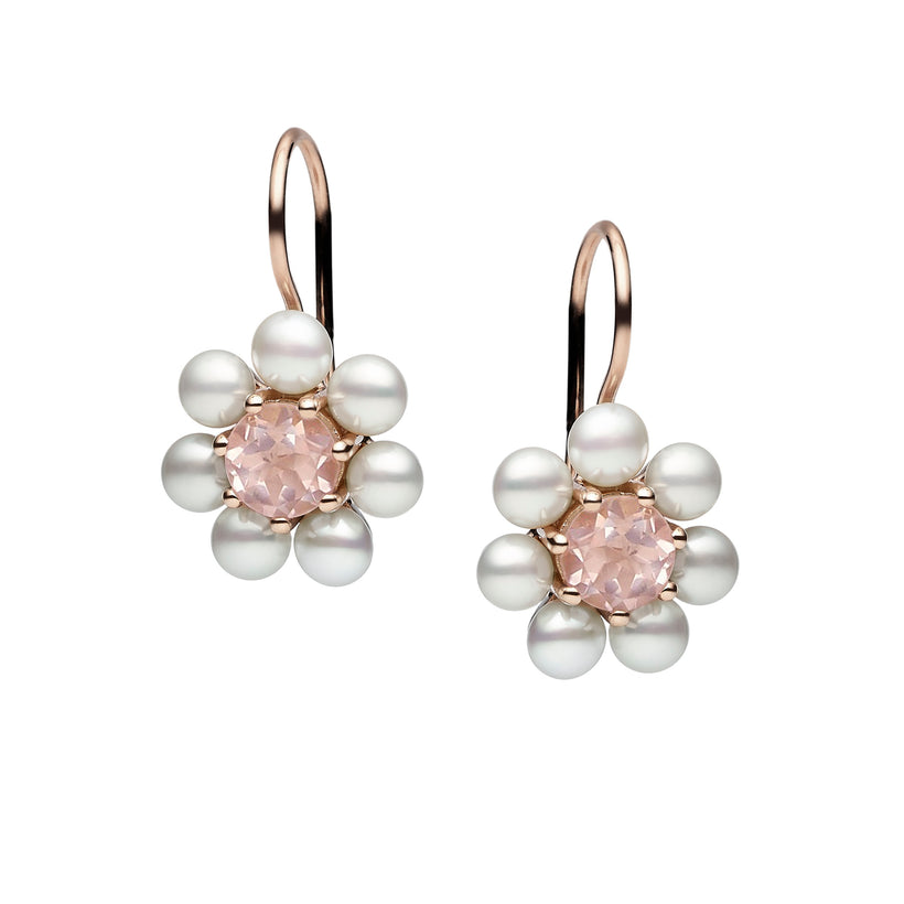 9CT ROSE GOLD, ROSE QUARTZ & PEARL OPHELIA EARRINGS