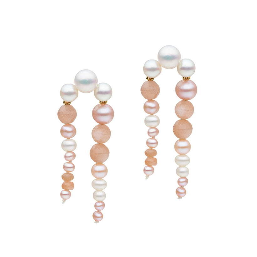 9CT PEARL & PINK MORGANITE WEIR EARRINGS