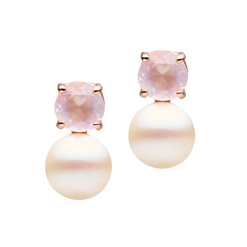 9CT ROSE GOLD ROSE QUARTZ PEARL MARCELLE STUD EARRINGS Jan Logan Fine Jewellery