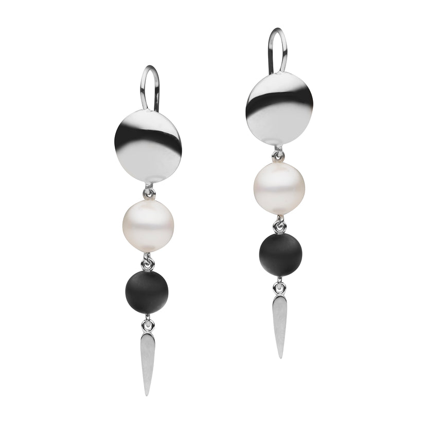 STERLING SILVER PEARL & ONYX TOKLAS EARRINGS