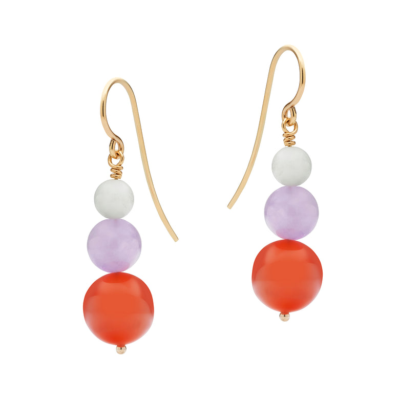 9CT CORNELIAN LAVENDER AMETHYST JADE CABARET EARRINGS