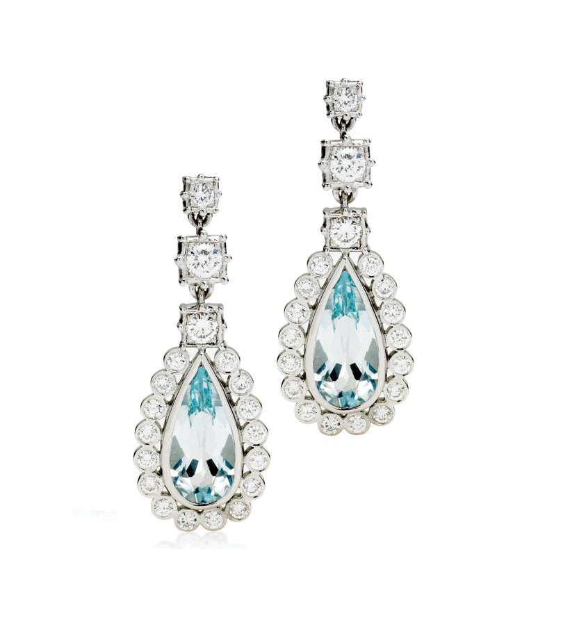 18CT AQUAMARINE AND DIAMOND CAROLINE EARRINGS