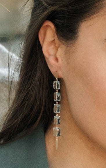 9CT NIELSEN GREEN AMETHYST DROP STUD EARRINGS