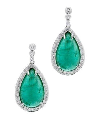 18CT EMERALD & DIAMOND DROP STUD EARRINGS