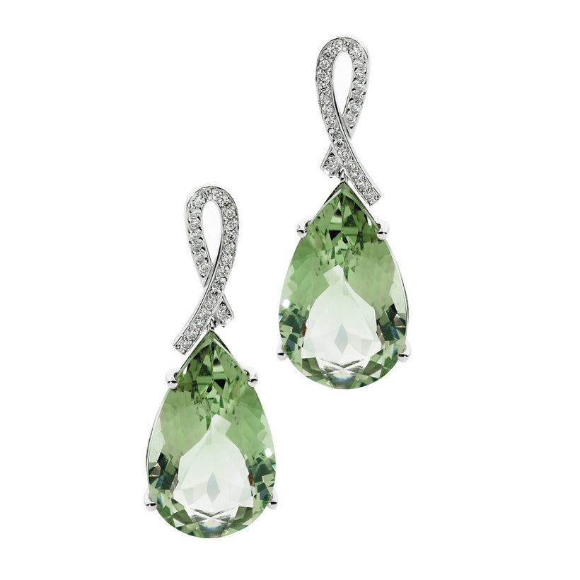 18CT GREEN AMETHYST & DIAMOND BOW EARRINGS