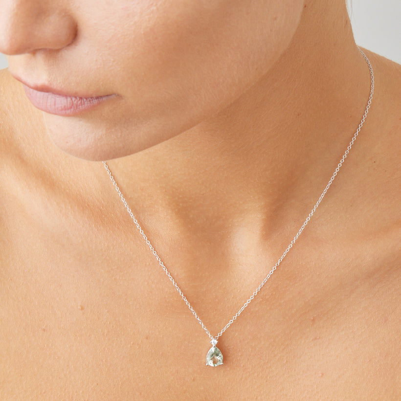 18CT WHITE GOLD GREEN AMETHYST & DIAMOND BONNARD PENDANT