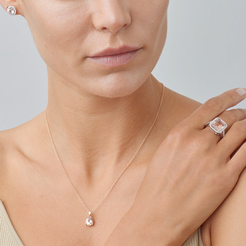 18CT ROSE GOLD PINK MORGANITE & DIAMOND BONNARD PENDANT