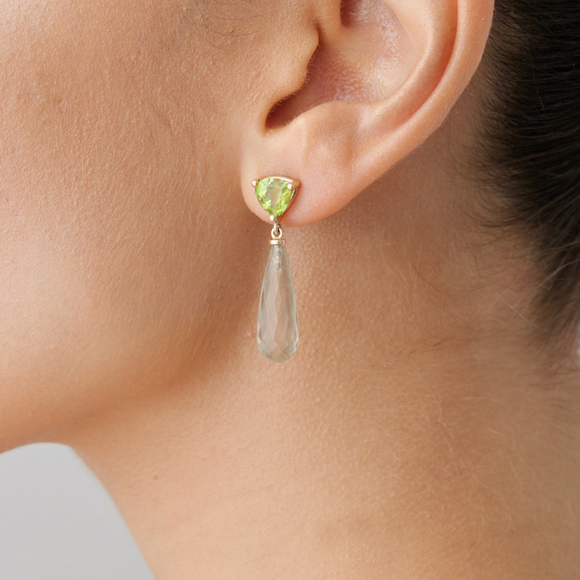 9CT PERIDOT & GREEN AMETHYST VIRAGO EARRINGS