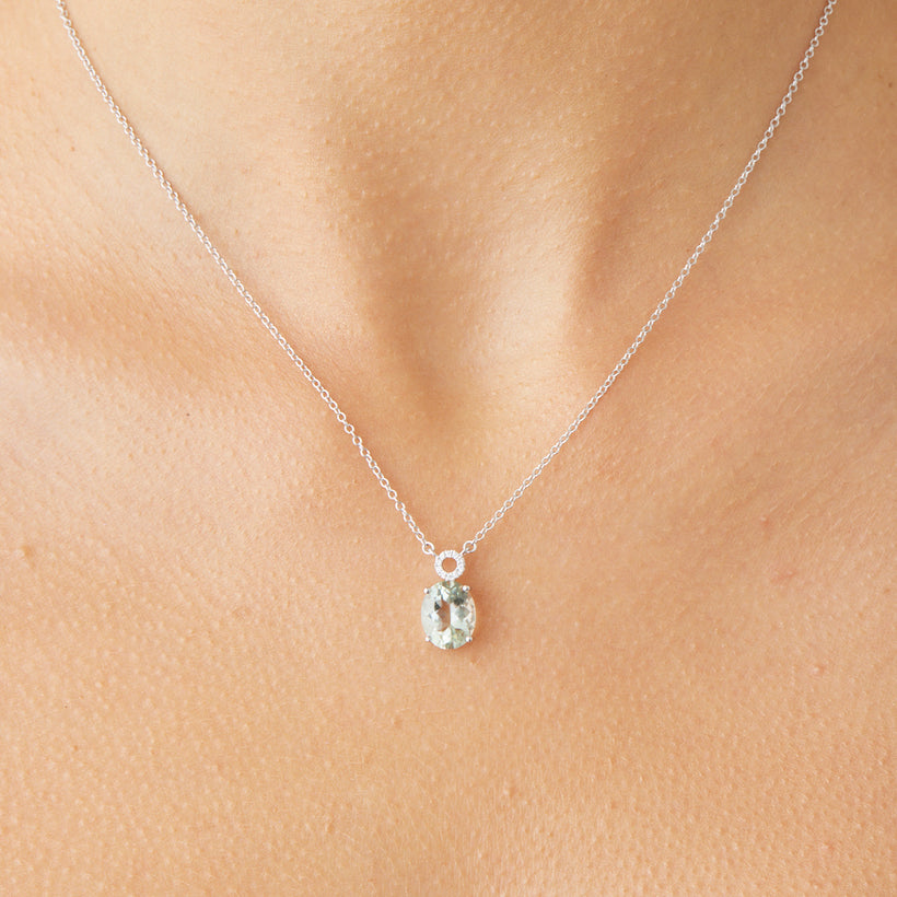 18CT GREEN AMETHYST & DIAMOND BELLINGEN PENDANT